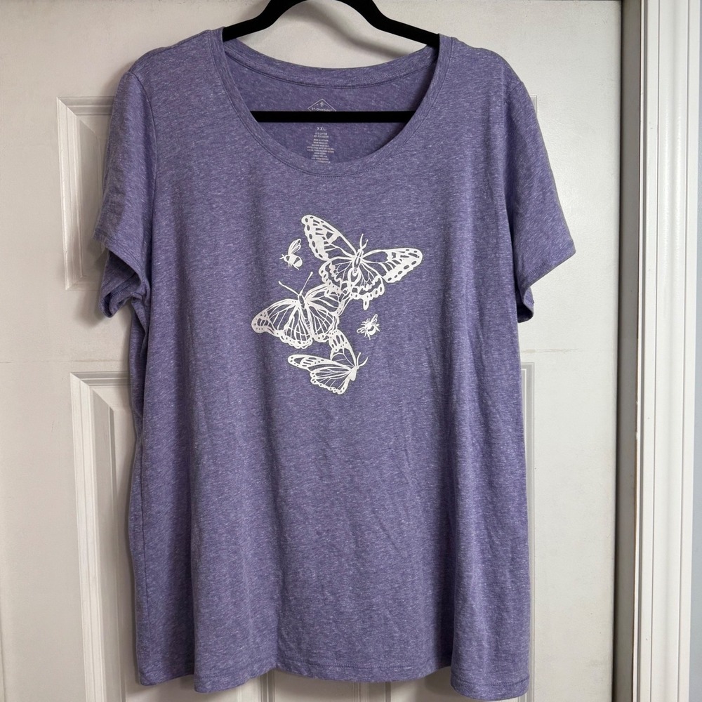 St Johns Bay Purple Butterfly Bee Graphic Tee Shirt XXL Plus Size Short Sleeve